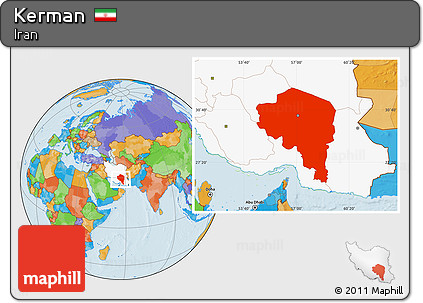 Political Location Map of Kerman, highlighted country
