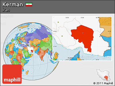 Political Location Map of Kerman, highlighted country