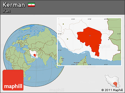 Savanna Style Location Map of Kerman, highlighted country