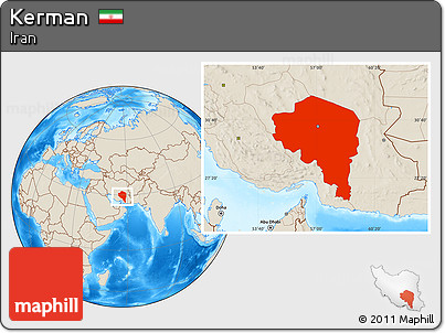Shaded Relief Location Map of Kerman