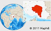 Shaded Relief Location Map of Kerman, highlighted country