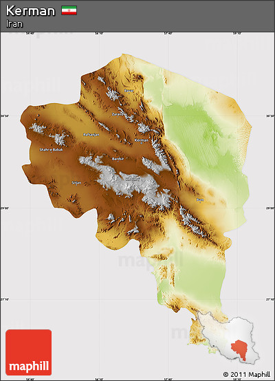 Physical Map of Kerman, cropped outside
