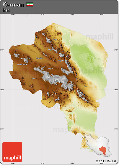 Physical Map of Kerman, cropped outside