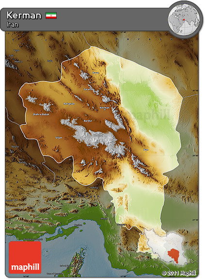 Physical Map of Kerman, darken