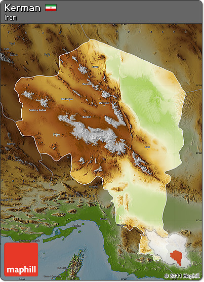 Physical Map of Kerman, darken