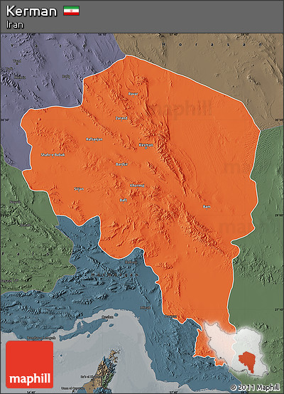 Political Map of Kerman, darken, semi-desaturated