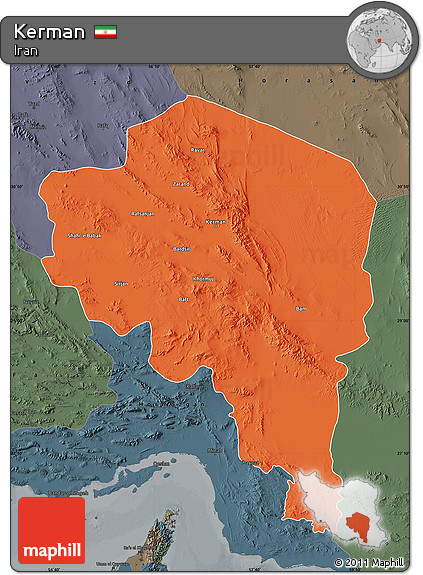 Political Map of Kerman, darken, semi-desaturated
