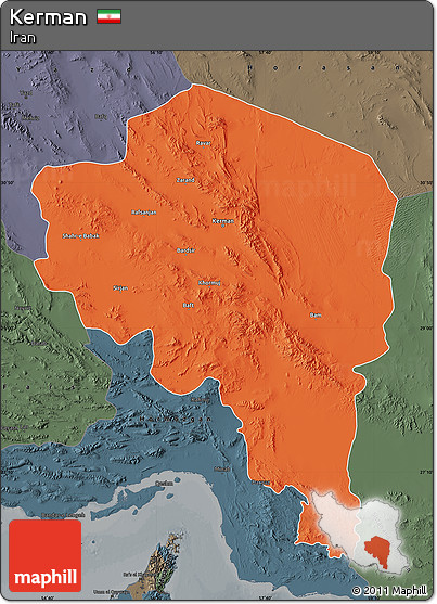 Political Map of Kerman, darken, semi-desaturated