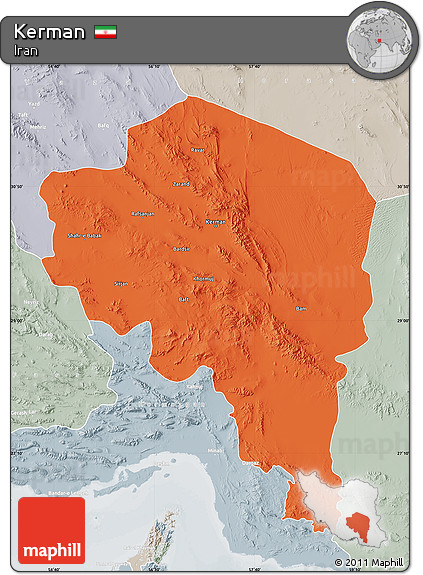 Political Map of Kerman, lighten, semi-desaturated