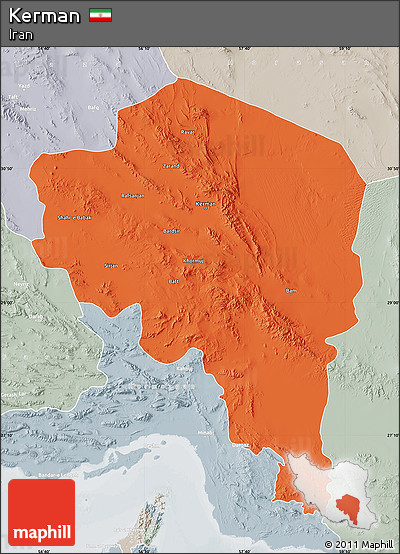 Political Map of Kerman, lighten, semi-desaturated