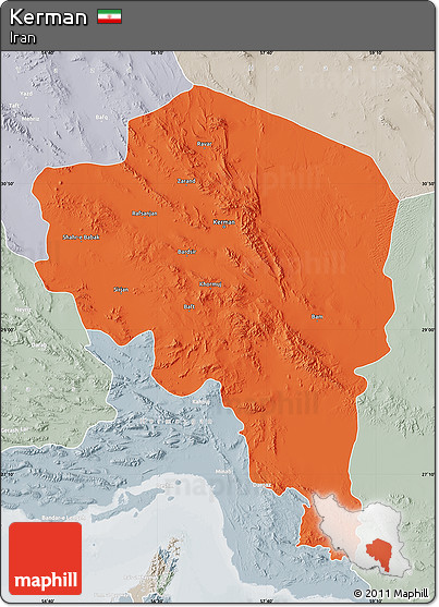 Political Map of Kerman, lighten, semi-desaturated