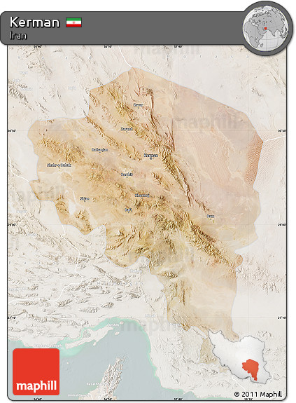 Satellite Map of Kerman, lighten