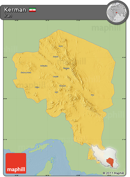 Savanna Style Map of Kerman, single color outside