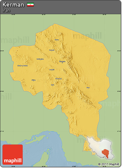 Savanna Style Map of Kerman, single color outside