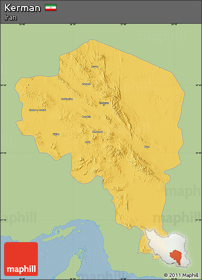 Savanna Style Map of Kerman, single color outside
