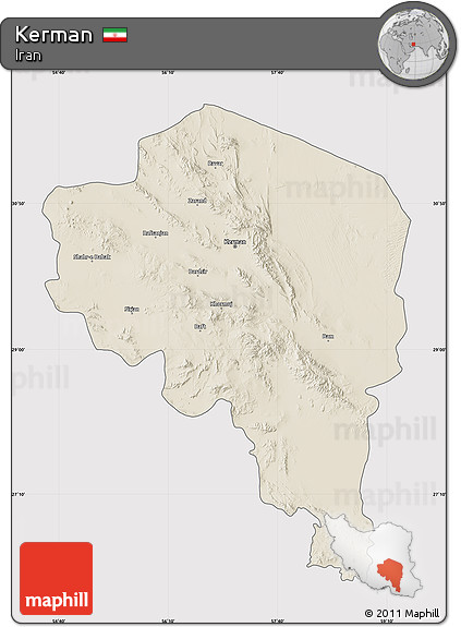 Shaded Relief Map of Kerman, cropped outside