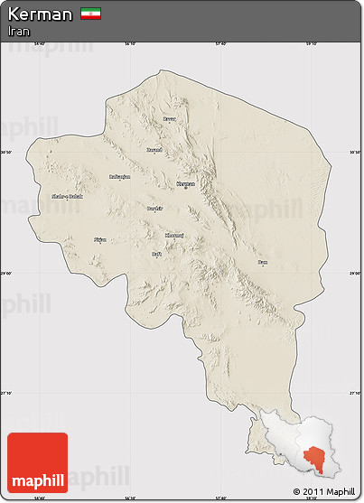 Shaded Relief Map of Kerman, cropped outside