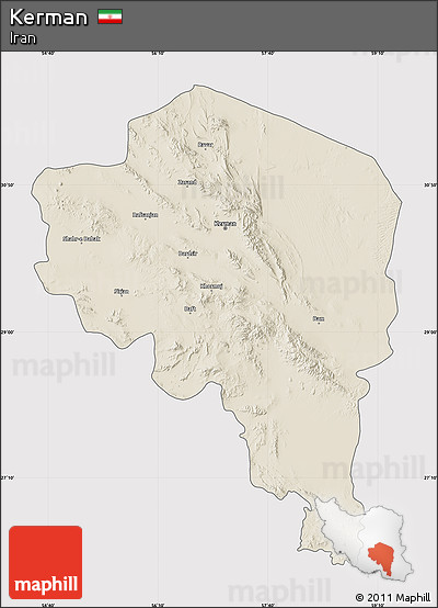 Shaded Relief Map of Kerman, cropped outside