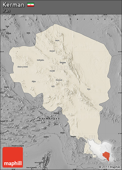 Shaded Relief Map of Kerman, darken, desaturated