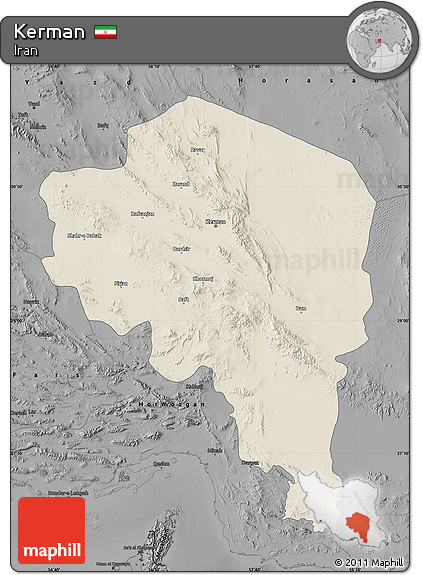 Shaded Relief Map of Kerman, darken, desaturated
