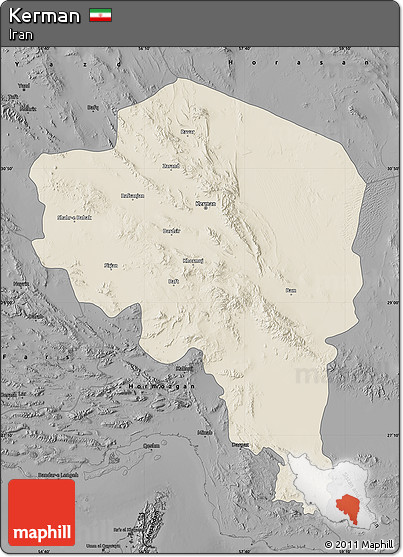Shaded Relief Map of Kerman, darken, desaturated