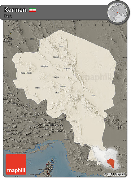 Shaded Relief Map of Kerman, darken