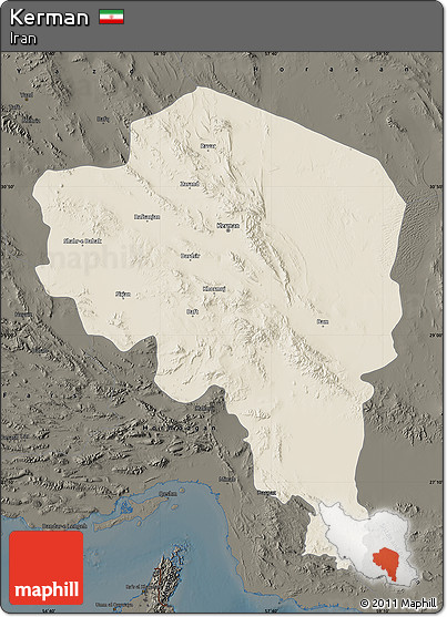 Shaded Relief Map of Kerman, darken
