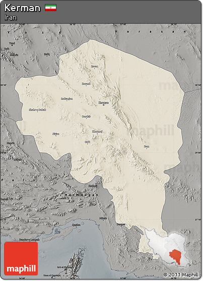 Shaded Relief Map of Kerman, darken, semi-desaturated