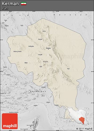 Shaded Relief Map of Kerman, desaturated