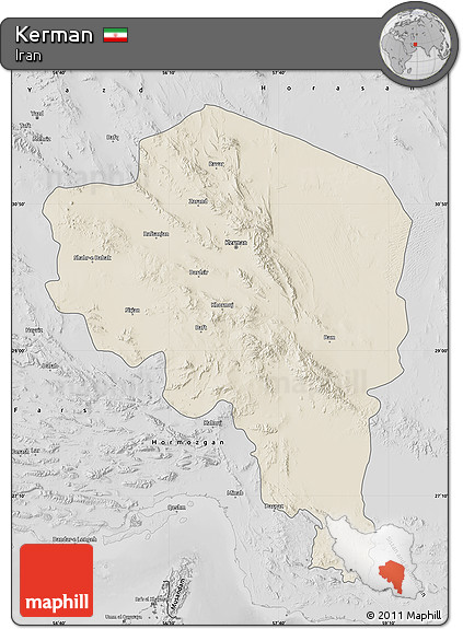 Shaded Relief Map of Kerman, desaturated