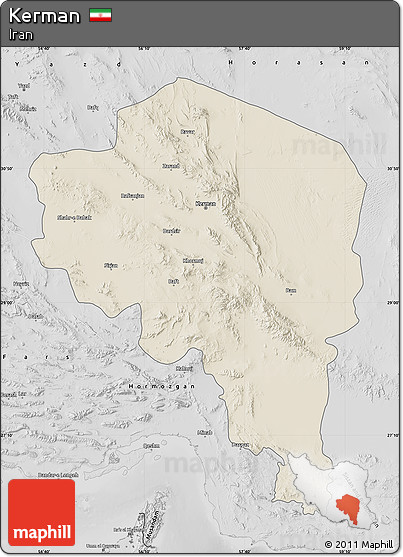 Shaded Relief Map of Kerman, desaturated