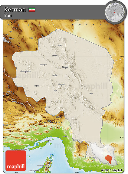 Shaded Relief Map of Kerman, physical outside