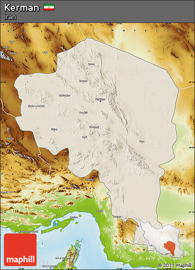 Shaded Relief Map of Kerman, physical outside