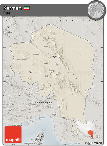 Shaded Relief Map of Kerman, semi-desaturated