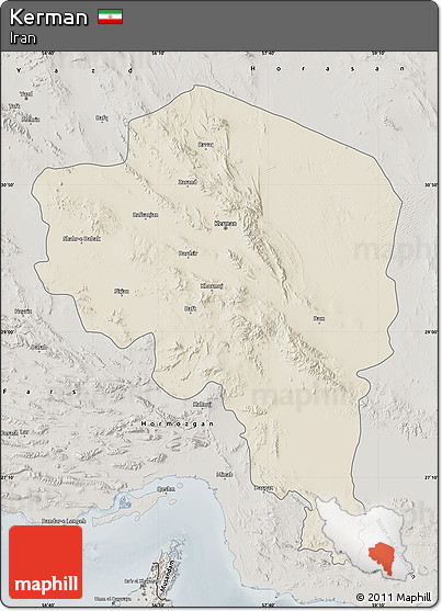 Shaded Relief Map of Kerman, semi-desaturated