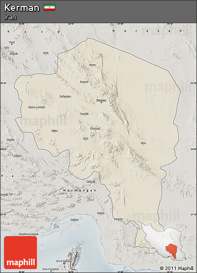 Shaded Relief Map of Kerman, semi-desaturated