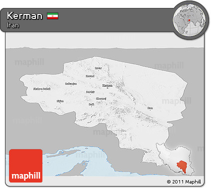 Gray Panoramic Map of Kerman, single color outside