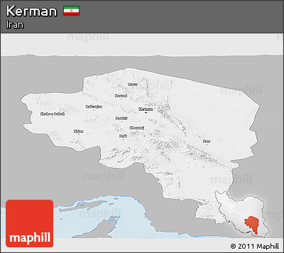 Gray Panoramic Map of Kerman, single color outside