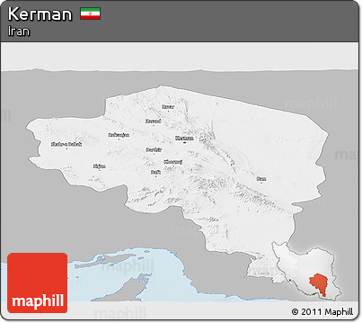 Gray Panoramic Map of Kerman, single color outside
