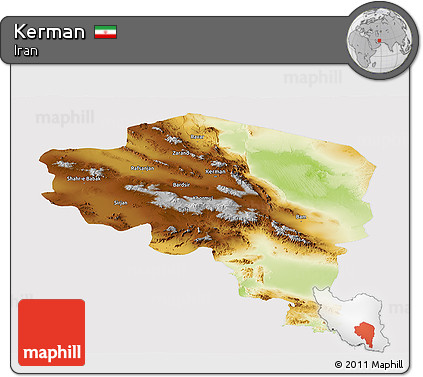 Physical Panoramic Map of Kerman, cropped outside