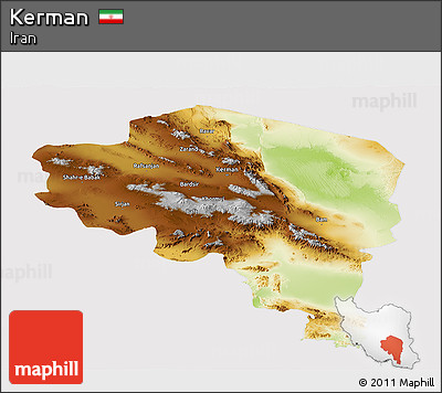 Physical Panoramic Map of Kerman, cropped outside