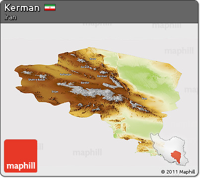Physical Panoramic Map of Kerman, cropped outside