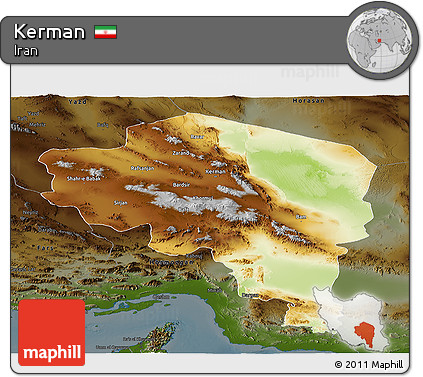 Physical Panoramic Map of Kerman, darken