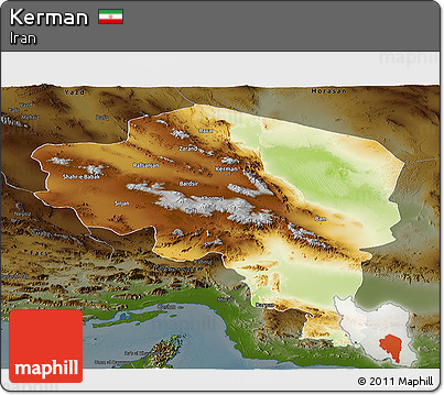 Physical Panoramic Map of Kerman, darken