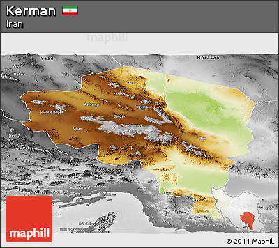 Physical Panoramic Map of Kerman, desaturated