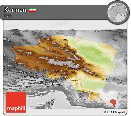 Physical Panoramic Map of Kerman, desaturated