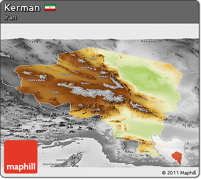 Physical Panoramic Map of Kerman, desaturated