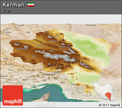 Physical Panoramic Map of Kerman, satellite outside