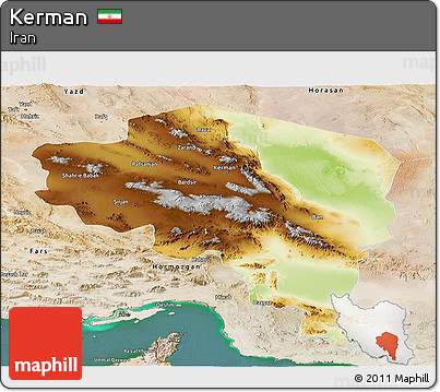 Physical Panoramic Map of Kerman, satellite outside