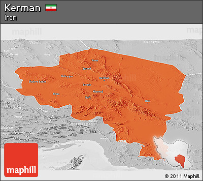 Political Panoramic Map of Kerman, lighten, desaturated
